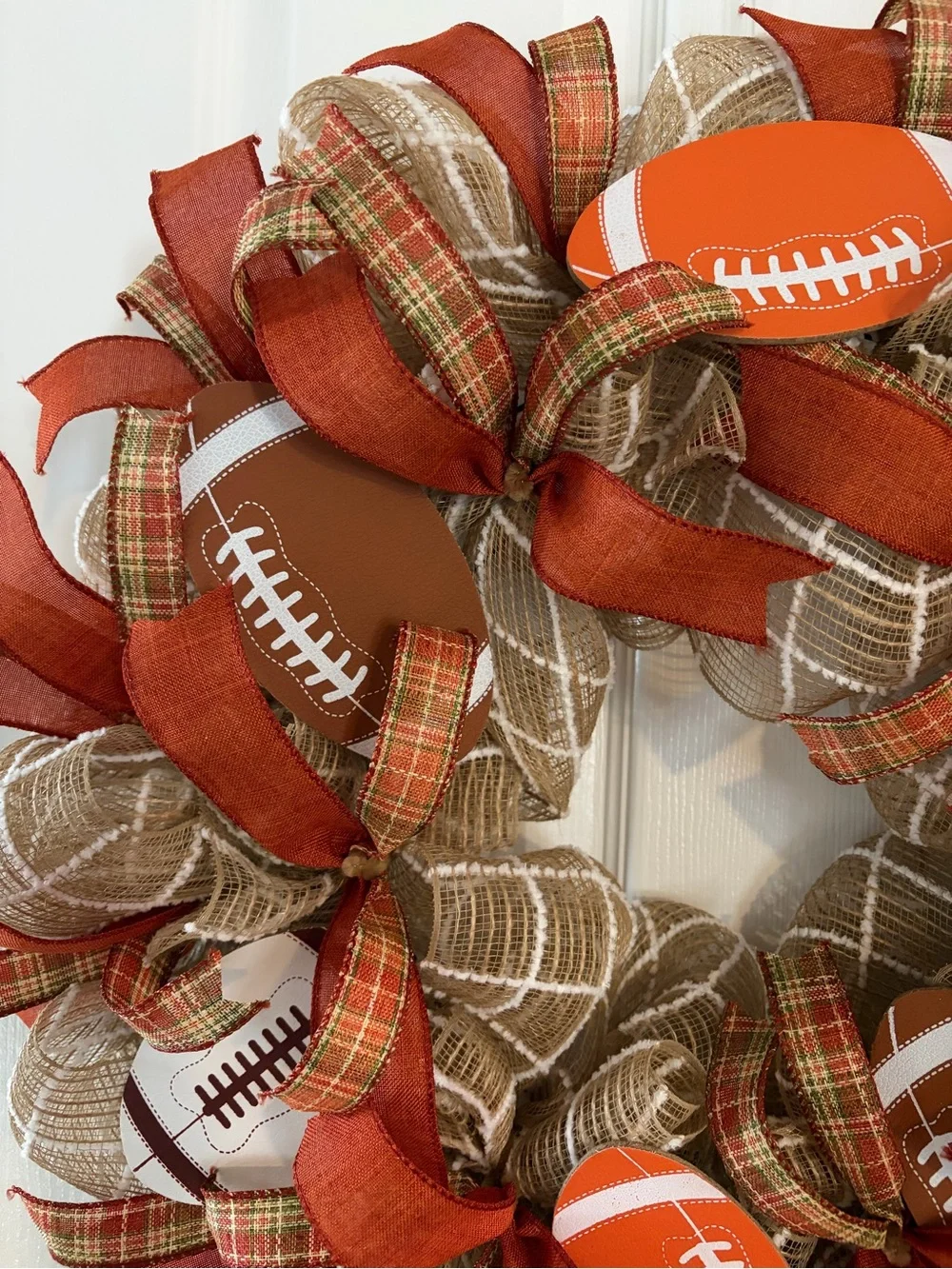Home Holiday Football Burlap Wreath with Orange Accents - Picture 3 of 3